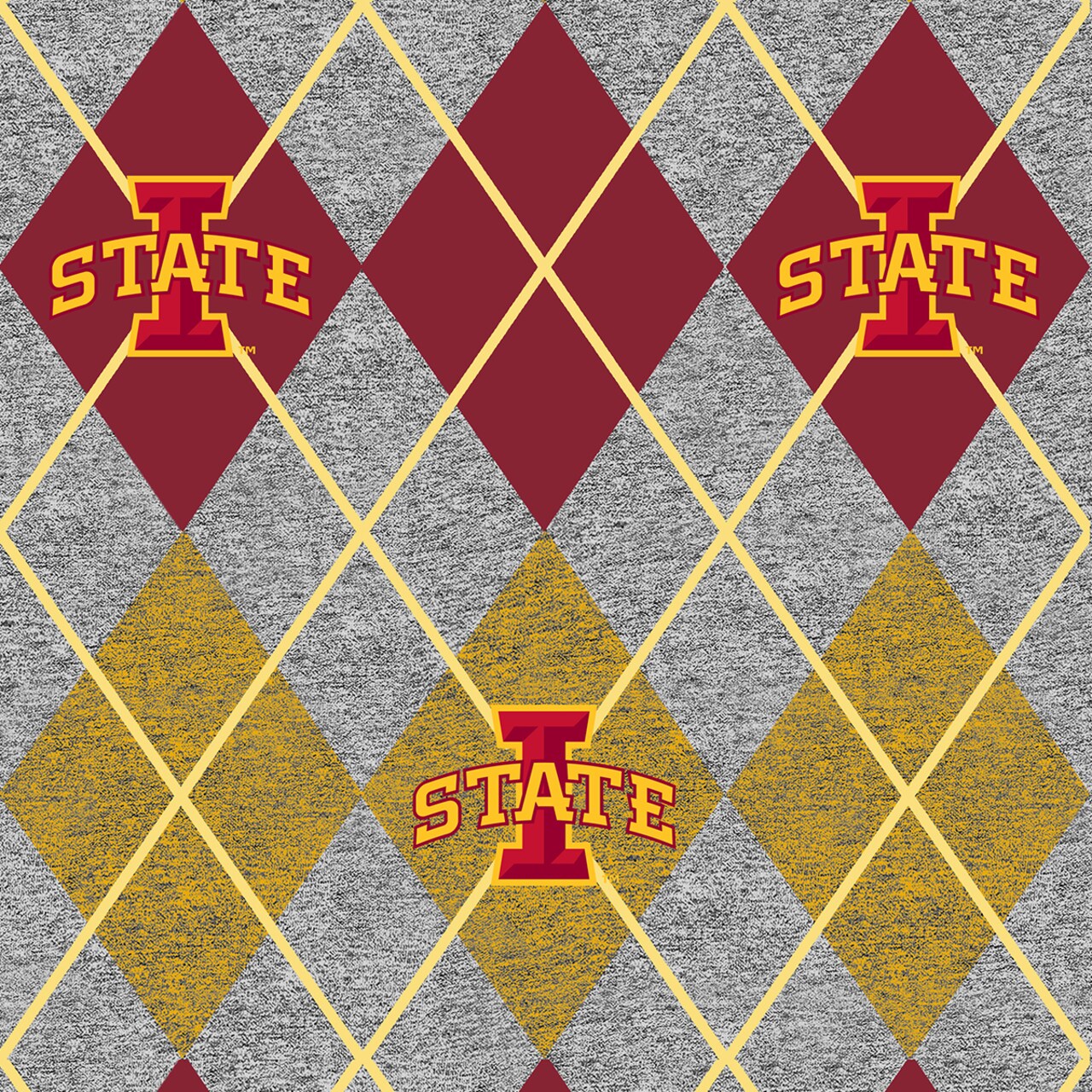 Sykel Enterprises-Iowa State University Fleece Fabric-Iowa State Cyclones Heather Argyle Fleece Blanket Fabric-Sold by the yard